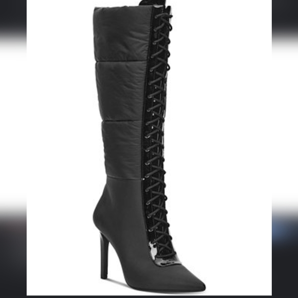 NIB INC Schutz Meredith Knee High Watetproof  Boots Puffer Lace up Stilletos NWT - Picture 4 of 16